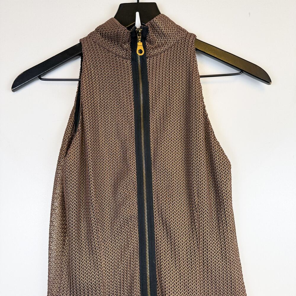 Kevan Hall Brown Copper Mock Neck Midi Sheath Dress Cocktail - 2 - Picture 5 of 9